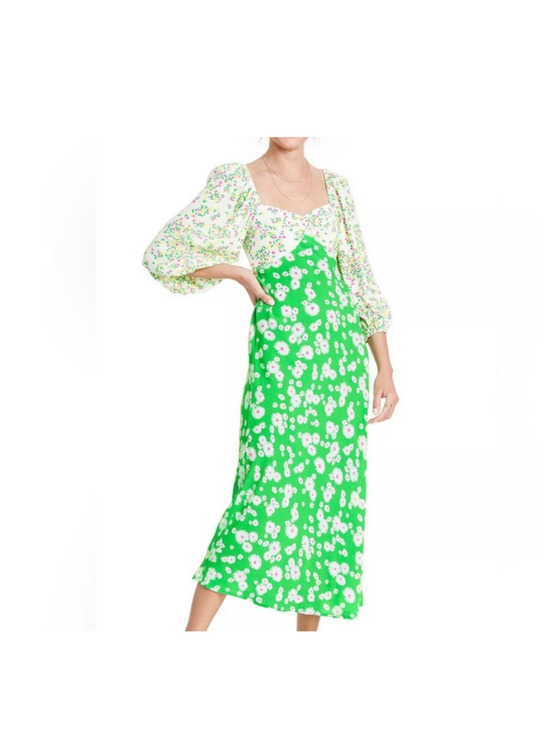 RIXO Dresses & Skirts - NWT RIXO Target Daisy Green Pink V Neck Floral Rushed Midi Swing Dress Size 12
